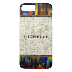 Funda Para iPhone 8 Plus/7 Plus Paint Wood Look Burlap Monograma Rústico #3