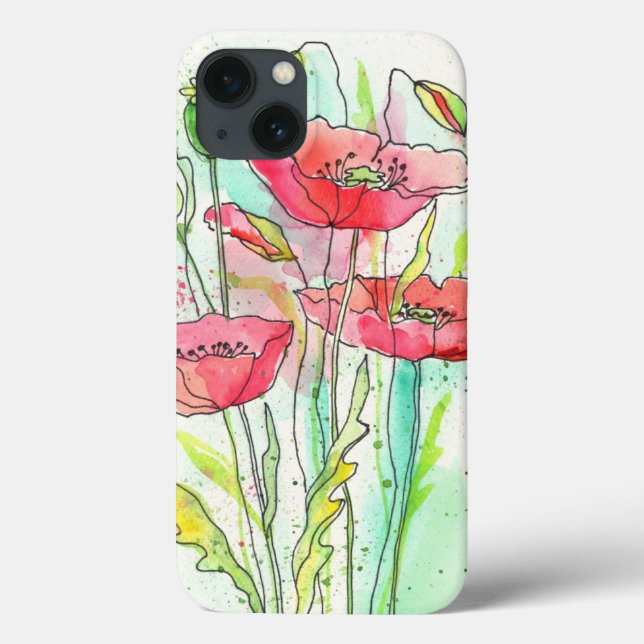 Funda De Case-Mate Para iPhone Painted watercolor poppies (Reverso)