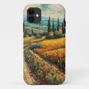 Funda Para iPhone 11 Paisaje campestre de flor silvestre de la Toscana 