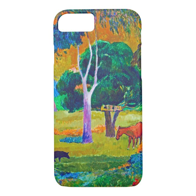 Funda De Case-Mate Para iPhone Paisaje con cerdo y caballo, Gauguin (Reverso)
