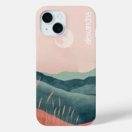 Funda Para iPhone 15 Paisaje De Boho Resumen Montañas Con Nombre