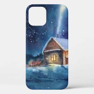 Funda Para iPhone 12 Paisaje de invierno de acuarela dibujado a mano