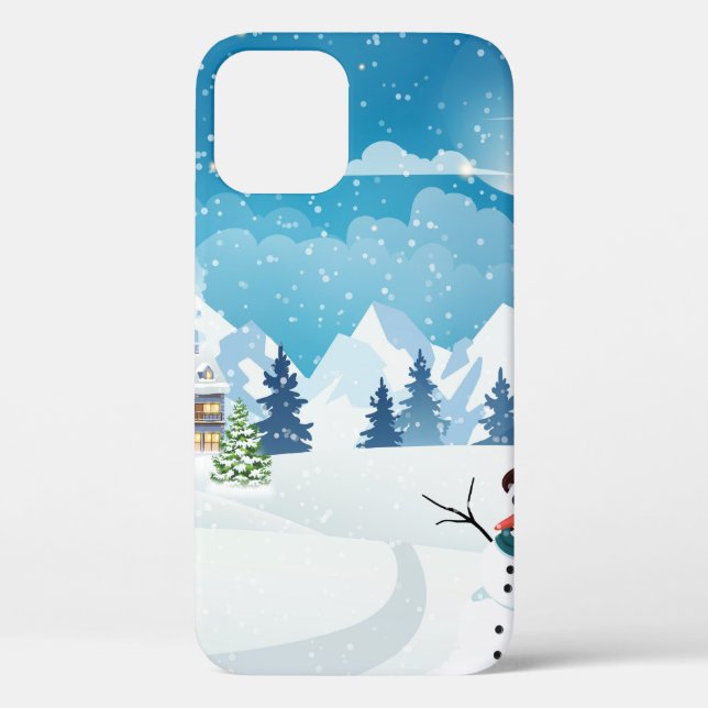 Funda De Case-Mate Para iPhone Paisaje de invierno del pueblo nocturno con cubier (Reverso )