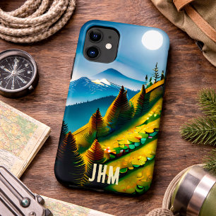 Funda Para iPhone 11 Paisaje de montaña con luna llena