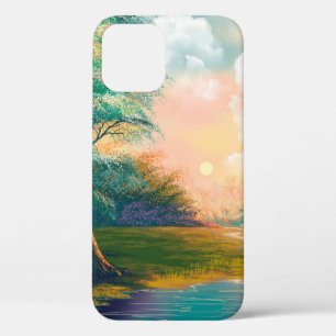 Funda Para iPhone 12 Paisaje de pintura de arte digital, río en la prim