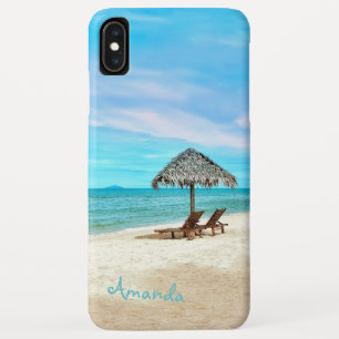 Funda Para iPhone XS Max Paisaje de Playa Tropical Monograma
