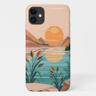 Funda Para iPhone 11 Paisaje de puesta de sol en un lago de montaña tra