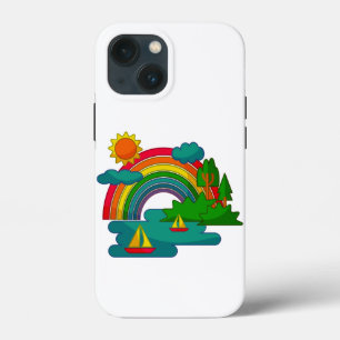 Funda Para iPhone 13 Mini Paisaje de viaje en barco bajo nubes soleadas y ar