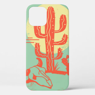 Funda Para iPhone 12 Paisaje del desierto con Cactus y cráneo de vaca.