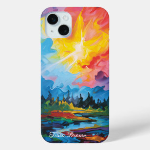 Funda Para iPhone 15 Mini Paisaje del río Rainbow Expressionism en el person