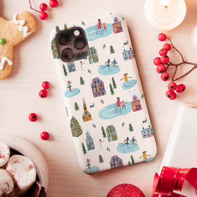 Funda De Case-Mate Para iPhone Paisaje invernal bonito casas patinaje gente (Subido por el creador)