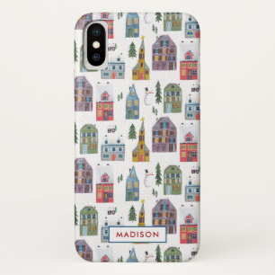 Funda Para iPhone X Paisaje invernal casas Navidad Vacaciones