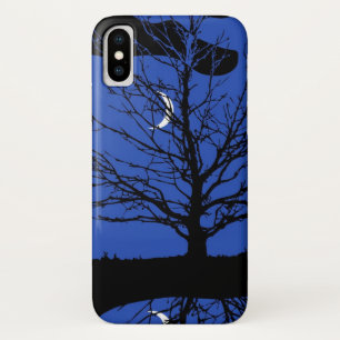 Funda Para iPhone X Paisaje lunar en azul cobalto y negro