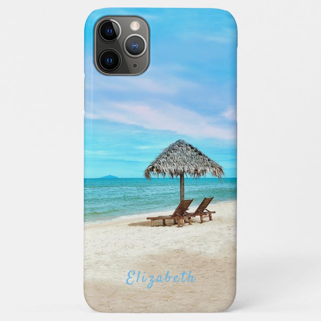 Funda De Case-Mate Para iPhone Paisaje Monogramado de la Playa del Océano Tropica (Reverso)