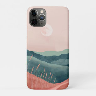 Funda Para iPhone 11 Pro Paisaje montañoso boho luna rosa teal