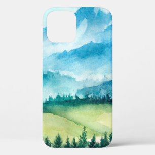 Funda Para iPhone 12 Paisaje montañoso. Ilustracion acuático.