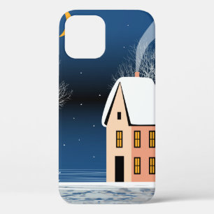 Funda Para iPhone 12 Paisaje nocturno de invierno. Casa acogedora, arbo