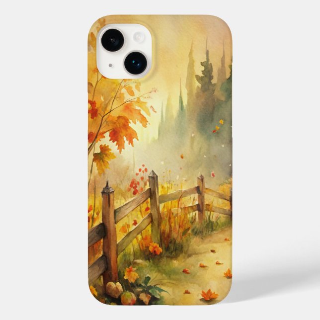 Funda De Case-Mate Para iPhone Paisaje otoñal rústico acuarela (Reverso )