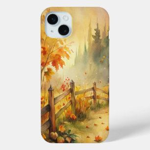 Funda Para iPhone 15 Mini Paisaje otoñal rústico acuarela
