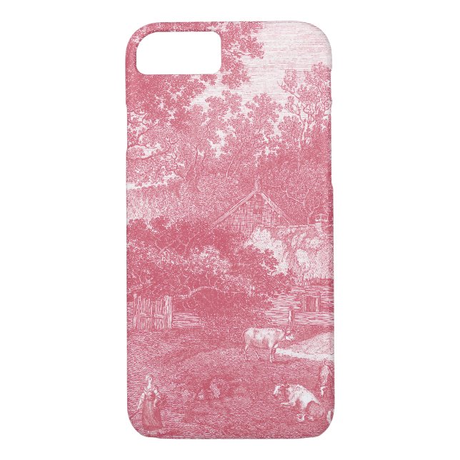 Funda De Case-Mate Para iPhone Paisaje Pink Toile de Jouy Shabby Counry del (Reverso)