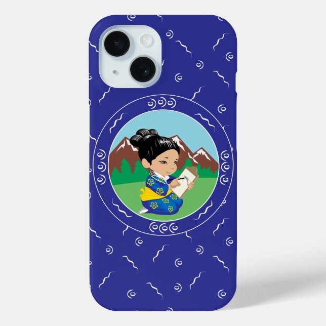 Funda De Case-Mate Para iPhone Paisaje pintado de Chica japonés suave azul (Reverso )