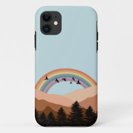 Funda Para iPhone 11 Paisaje Resumen Árboles forestales Arcoiris y Aves