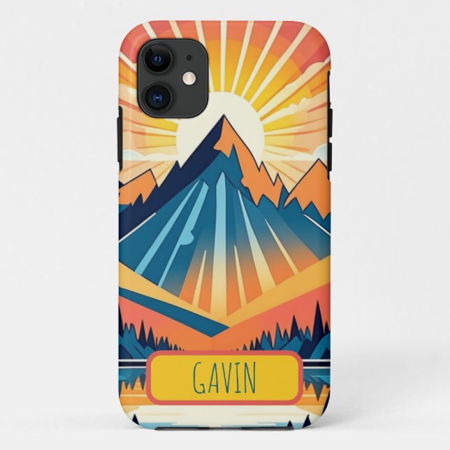 Funda De Case-Mate Para iPhone Paisaje Retro del Atardecer Personalizado (Reverso)