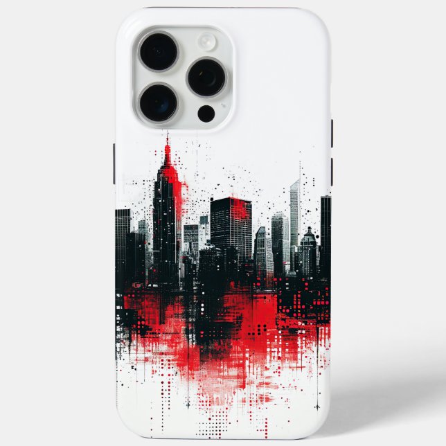 Funda De Case-Mate Para iPhone Paisaje urbano moderno negro y rojo (Reverso )