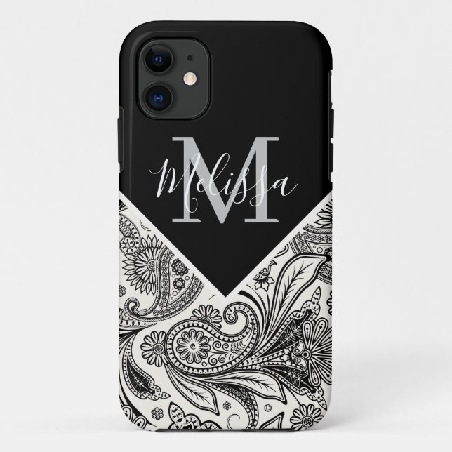 Funda De Case-Mate Para iPhone Paisley blanco y negro    (Reverso)