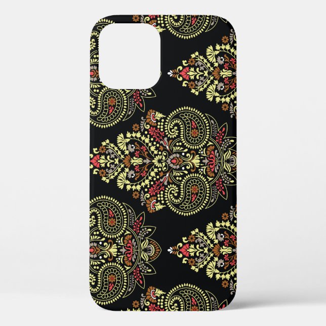 Funda De Case-Mate Para iPhone Paisley indio, fondo geométrico negro (Reverso )