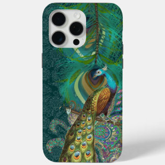 Funda Para iPhone 15 Pro Max PAISLEY Peacock & Feather GOLD COPPER Y VERDE