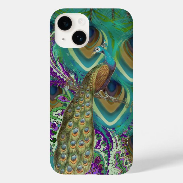 Funda De Case-Mate Para iPhone Paisley Peacock & Feathers de la Marina Púrpura y  (Reverso )