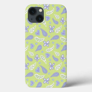 Funda Para iPhone 13 Paisley Púrpura y Mariposas y Corazones de Lima