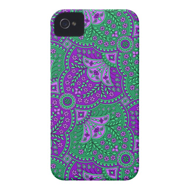 Funda De Case-Mate Para iPhone Paisley verde y púrpura (Atrás)