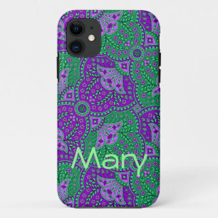 Funda Para iPhone 11 Paisley verde y púrpura