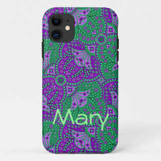 Funda Para iPhone 11 Paisley verde y púrpura