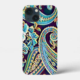 Funda Para iPhone 13 Mini Paisley vintage del sueño azul y amarillo