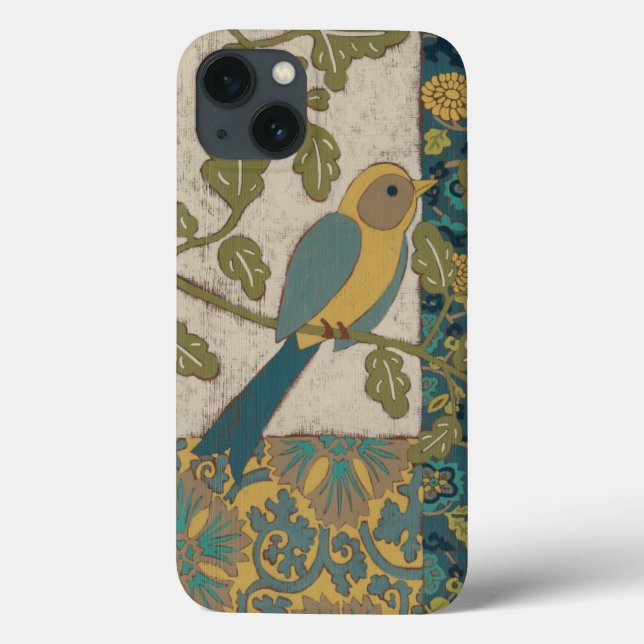 Funda De Case-Mate Para iPhone Pájaro azul amarillo y Verde azulado encaramado en (Reverso)