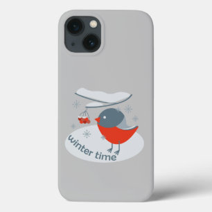 Funda Para iPhone 13 Pájaro bullfinch de invierno y bayas rojas