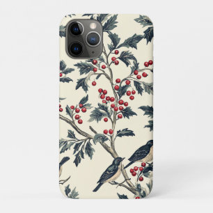 Funda Para iPhone 11 Pro Pájaro Cantante Elegante Acebo Invernal Crema Rojo