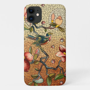 Funda Para iPhone 11 Pájaro estilo cristal manchado sobre un árbol flor