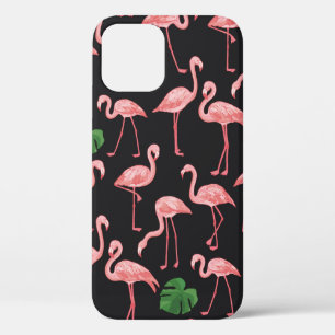 Funda Para iPhone 12 pájaro flamingo con patrón de hojas de palma mon