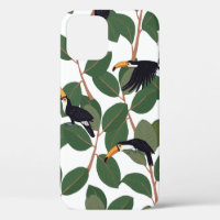 Pájaro loro tóxico con hojas de palma ficticia sin