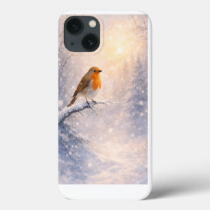Funda Para iPhone 13 Pájaro Robin Acuarela de Mañana Invernal