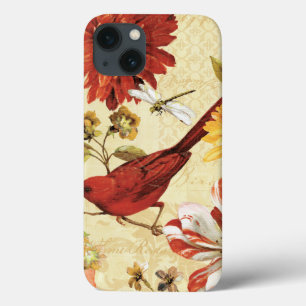 title_seo2 Pájaro rojo en un jardín de flores