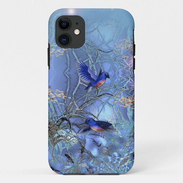 Funda De Case-Mate Para iPhone Pájaros Azules Elegantes y Sofisticados Azulejos (Reverso)