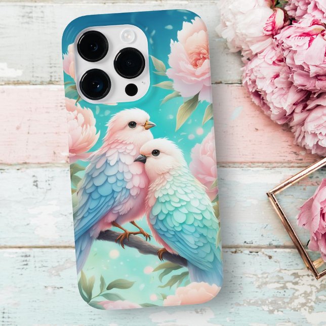 Funda De Case-Mate Para iPhone Pájaros Cantores Suaves al Pastel con Peonías  (Embrace Elegance: Soft Pastel Song Birds & Peonies iPhone Case. Perfect Presents!)