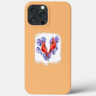 Funda Para iPhone 13 Pro Max Pájaros cardenales y orquídea acuarela