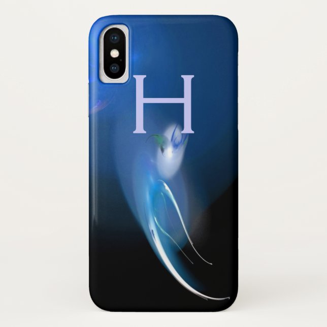 FUNDA DE Case-Mate PARA iPhone PÁJAROS CLAROS EN MONOGRAMA AZUL (Reverso)