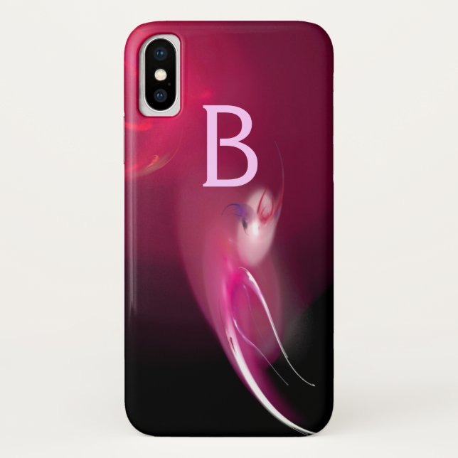 FUNDA DE Case-Mate PARA iPhone PÁJAROS CLAROS EN MONOGRAMA DE FUCHSIA ROSA (Reverso)